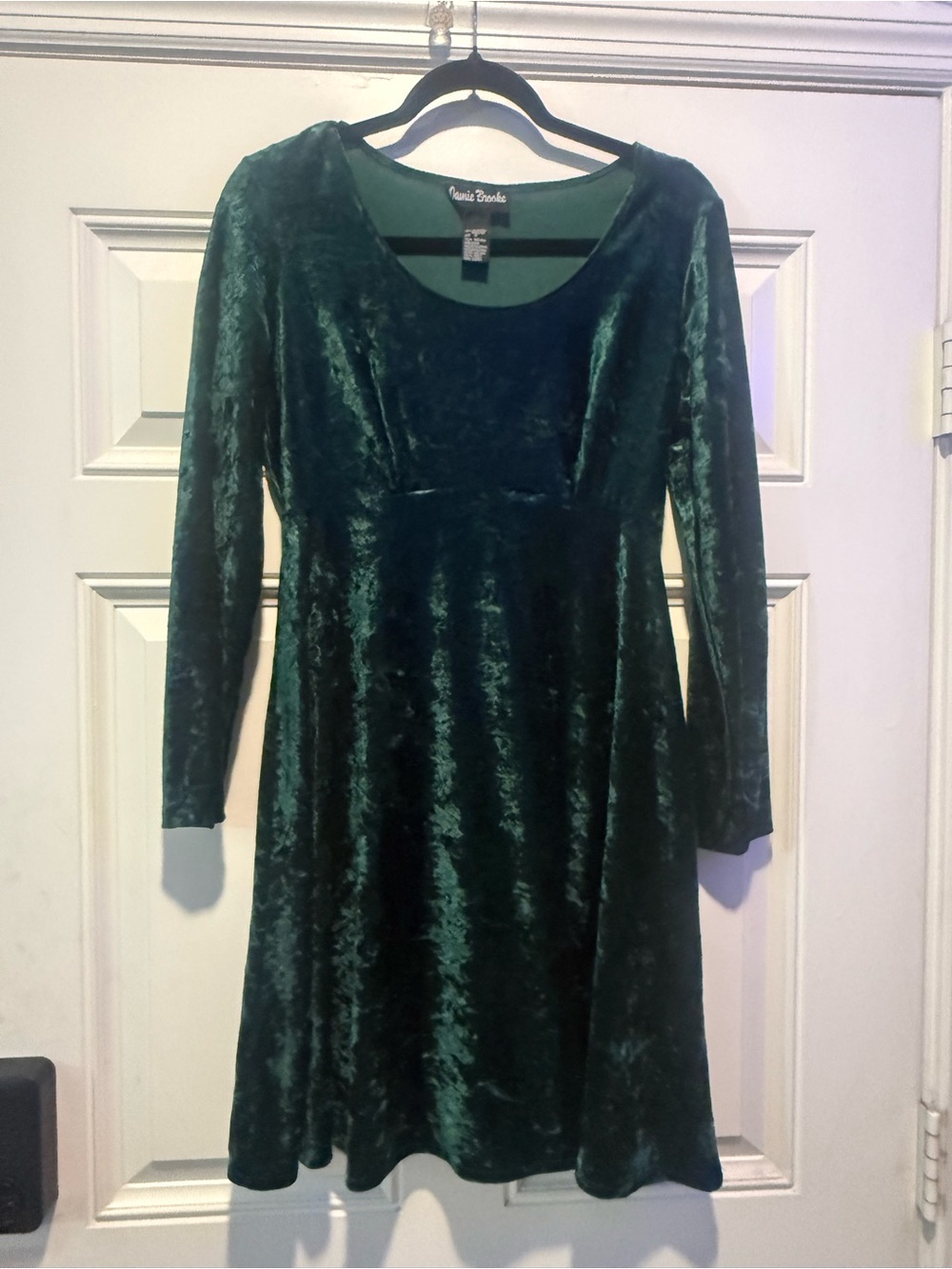 Vintage 90s Jamie Brooke Green Crushed Velvet Skater Dress - Picture 2 of 9